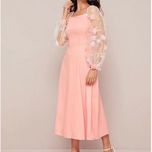 3D Applique and Embroidered Bishop Sleeve Dress